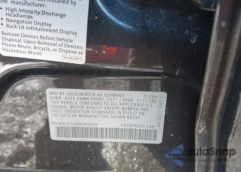 2009 Volkswagen Cc Sport z USA, uszkodzony, nr VIN WVWNL93C89E549095